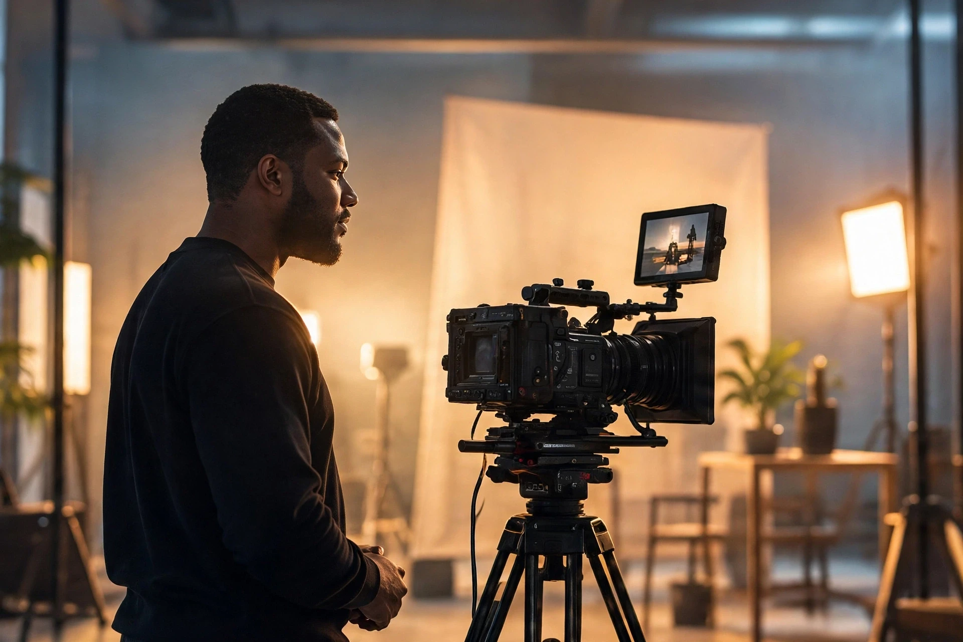 AI Commercials: SLIIQQUE on set with a cinema camera, directing an AI commercial production